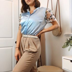 Anthropologie Hutch Blouse With Embroidered Sleeve